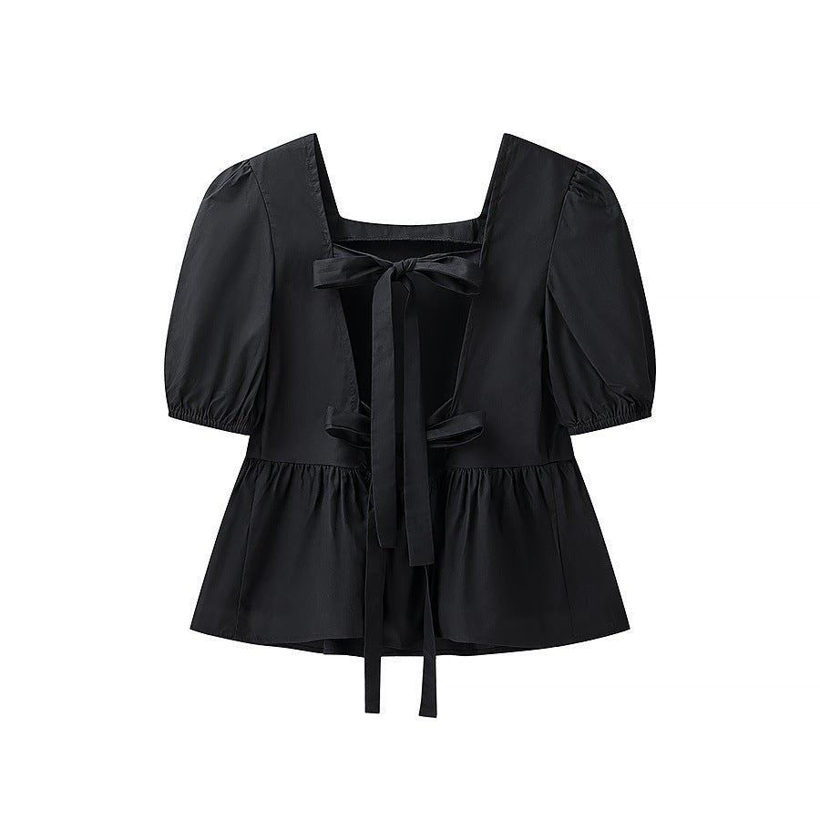 Damen bezaubernde Bluse mit Knoten-Detail und Puffärmeln EB