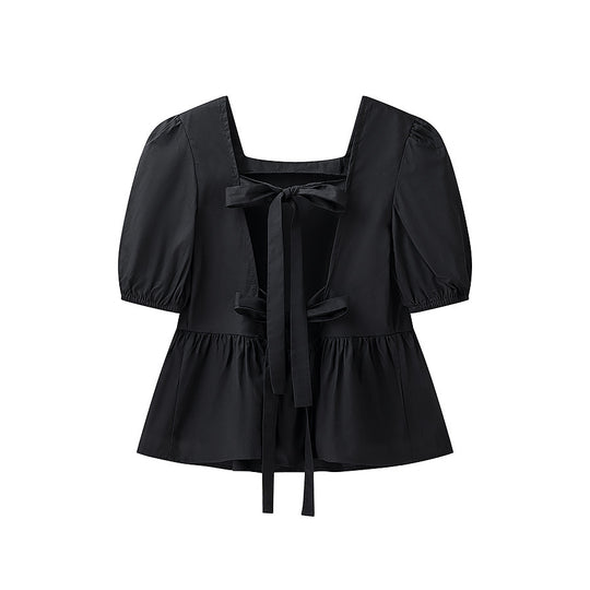 Damen bezaubernde Bluse mit Knoten-Detail und Puffärmeln EB