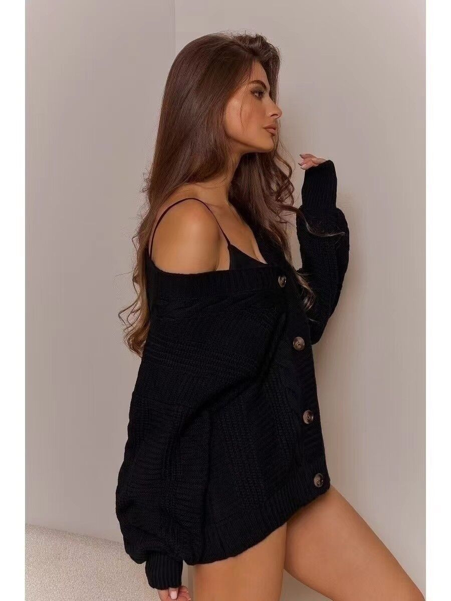 Damen kuscheliger Strickcardigan mit Knöpfen EB