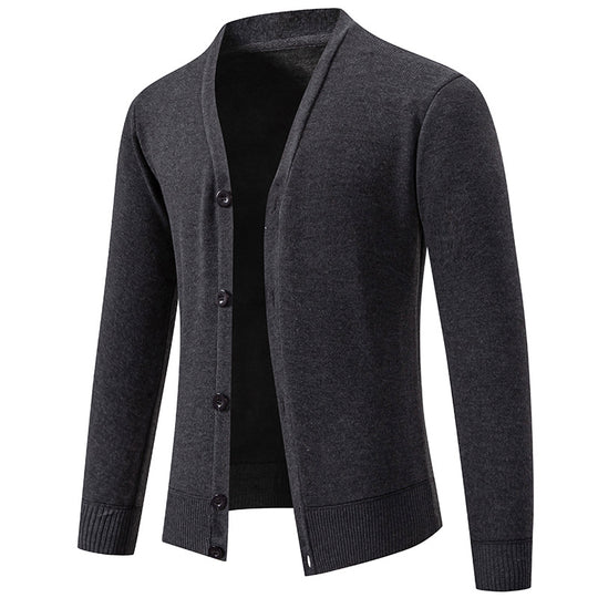 Herren nan leichte Feinstrick-Strickjacke mit V-Ausschnitt, verdeckter Knopfleiste und elastischem Rippbündchen EB