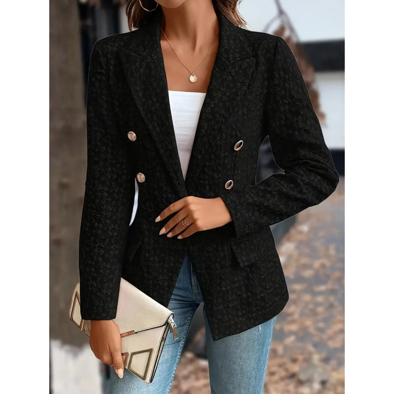 Damen Eleganter Blazer mit strukturiertem Muster und doppelter Knopfleiste EB