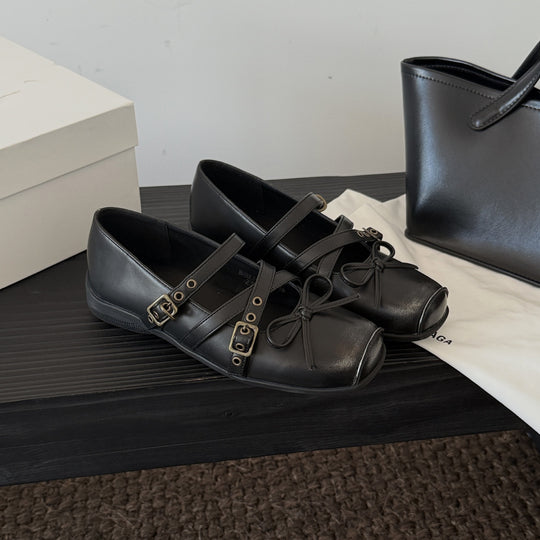 Damen elegante Mokassins mit dekorativem Schleifen-Detail und speziellen Riemen EB