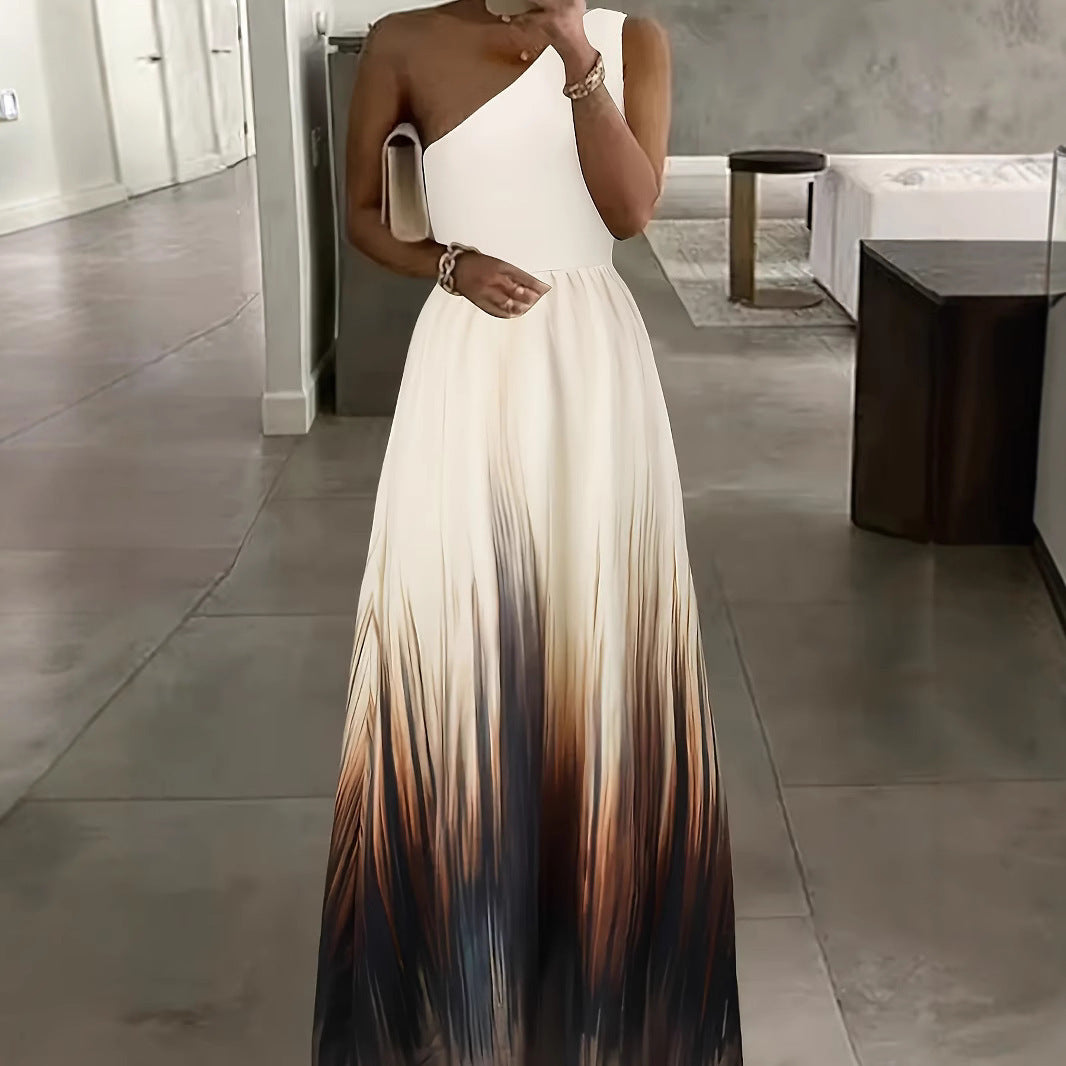 Damen Maxikleid mit schulterfreier Silhouette und fließendem Farbverlauf EB
