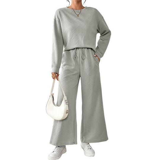Damen Lässiges Lounge-Set mit strukturiertem Oberteil und weitem Hosen EB