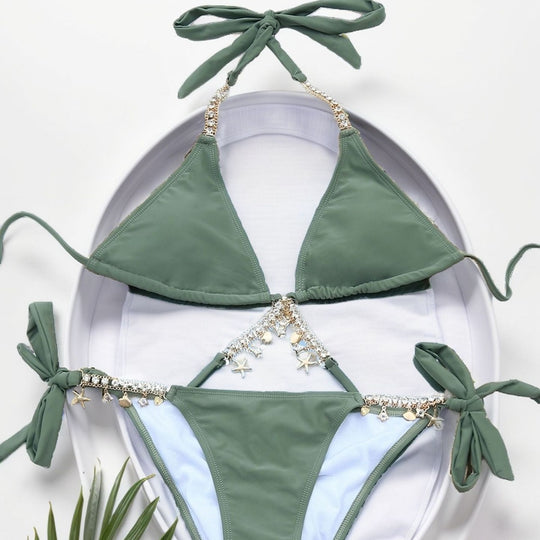 Damen Triangel-Bikini mit glamourösen Anhängern EB