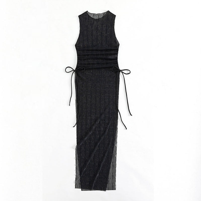 Damen Maxikleid mit taillierter Silhouette und elastischen Bindebändern EB