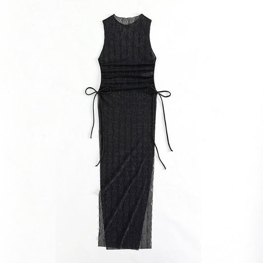 Damen Maxikleid mit taillierter Silhouette und elastischen Bindebändern EB