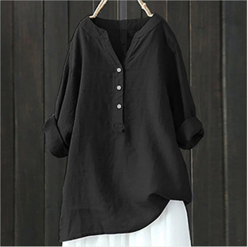 Damen Leinenbluse mit halbem Knopfverschluss und lässigem Schnitt EB