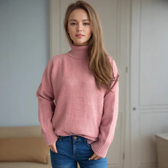 Damen Strickpullover mit hochgeschlossenem Kragen und strukturiertem Muster EB