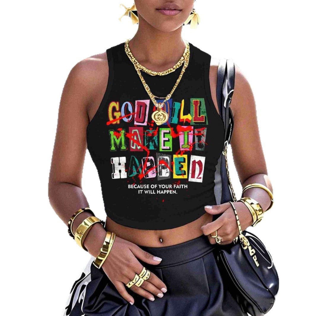 Damen Crop-Top mit kreativem Schriftzug und modernem Grafikdesign EB