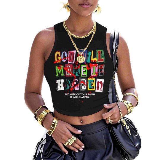 Damen Crop-Top mit kreativem Schriftzug und modernem Grafikdesign EB