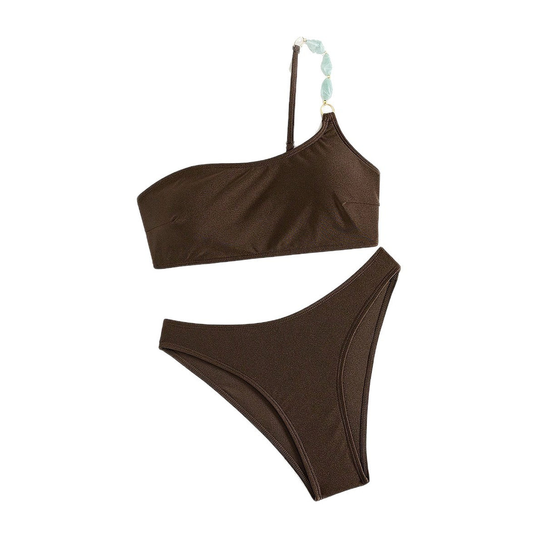 Damen One-Shoulder-Bikini-Set mit modischem Schmuckdetail EB