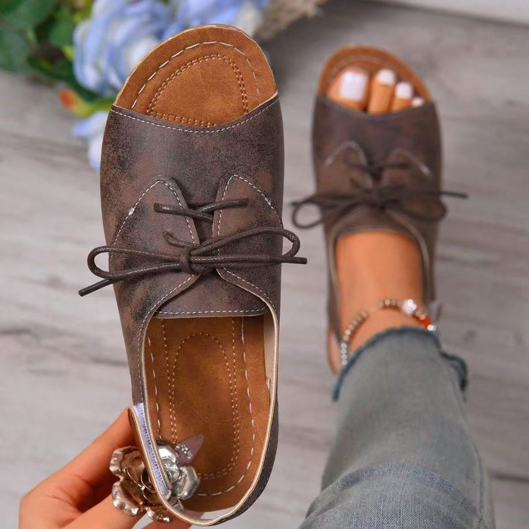 Damen lässige Slipper mit Schnürung und offenem Zehenbereich EB