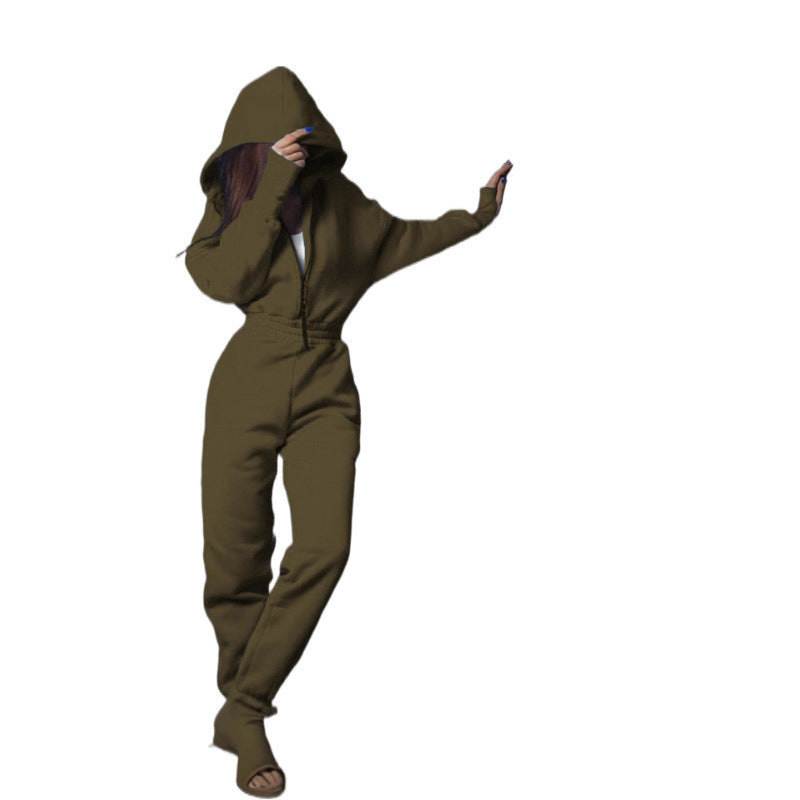 Damen Sportlicher Zip-Up Hoodie Set EB