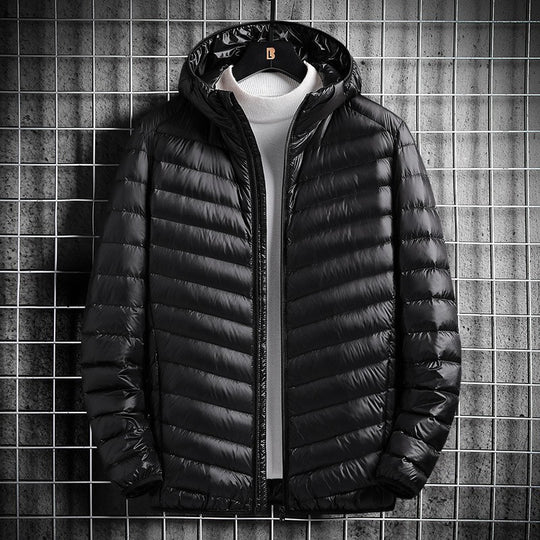 Herren nan ultraleichte Steppjacke mit Kapuze, winddichter Außenhülle und packbarem Thermofutter EB