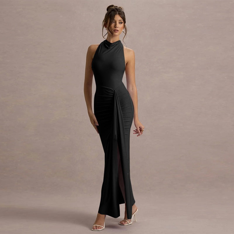 Damen Elegantes Maxikleid mit hochgeschlossenem Design und raffinierter Drapierung EB