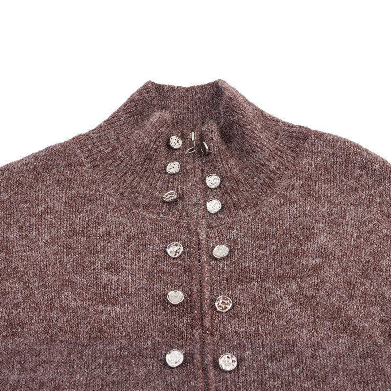 Damen modischer Strickpullover mit stilvollem Reißverschluss und dekorativen Knöpfen EB
