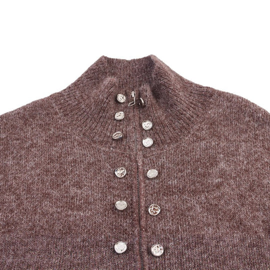 Damen modischer Strickpullover mit stilvollem Reißverschluss und dekorativen Knöpfen EB