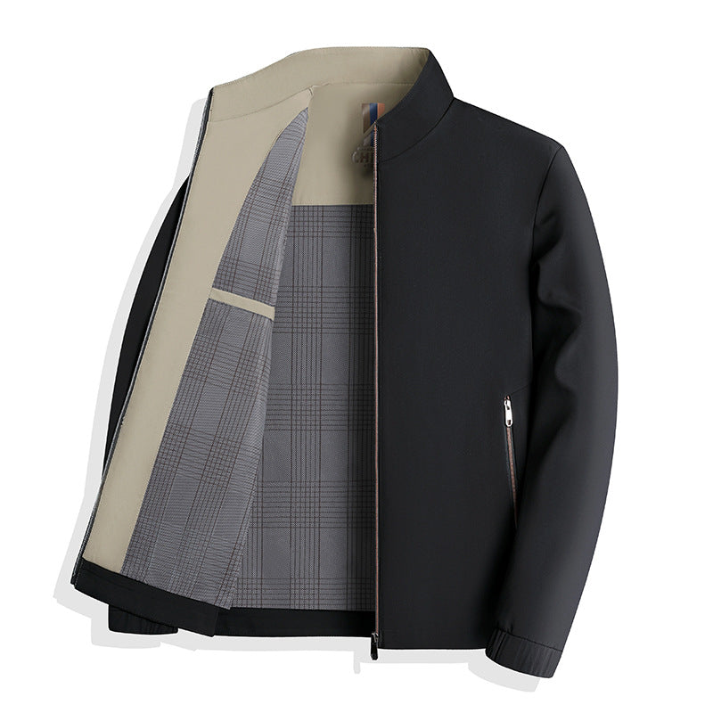 Herren nan leichte Harringtonjacke mit Stehkragen, Reißverschlusstaschen und kariertem Innenfutter EB