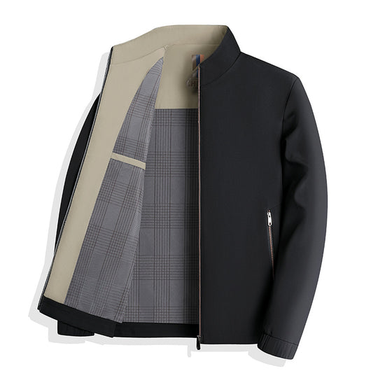 Herren nan leichte Harringtonjacke mit Stehkragen, Reißverschlusstaschen und kariertem Innenfutter EB