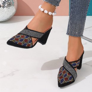 Damen Mules mit funkelnder Dekoration EB