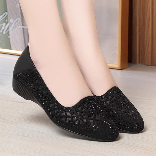 Damen Elegante Ballerinas mit funkelndem Strass und luftiger Lochmuster EB