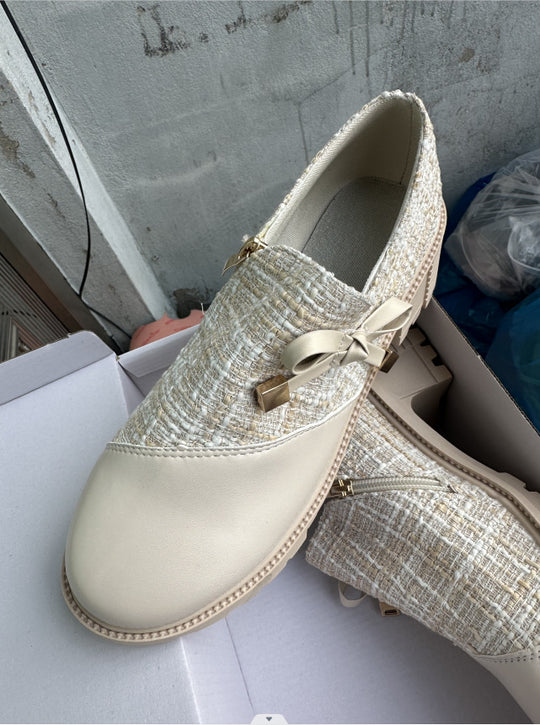 Damen Trendige Booties mit modischem Tweed-Obermaterial und dekorativer Schleife EB