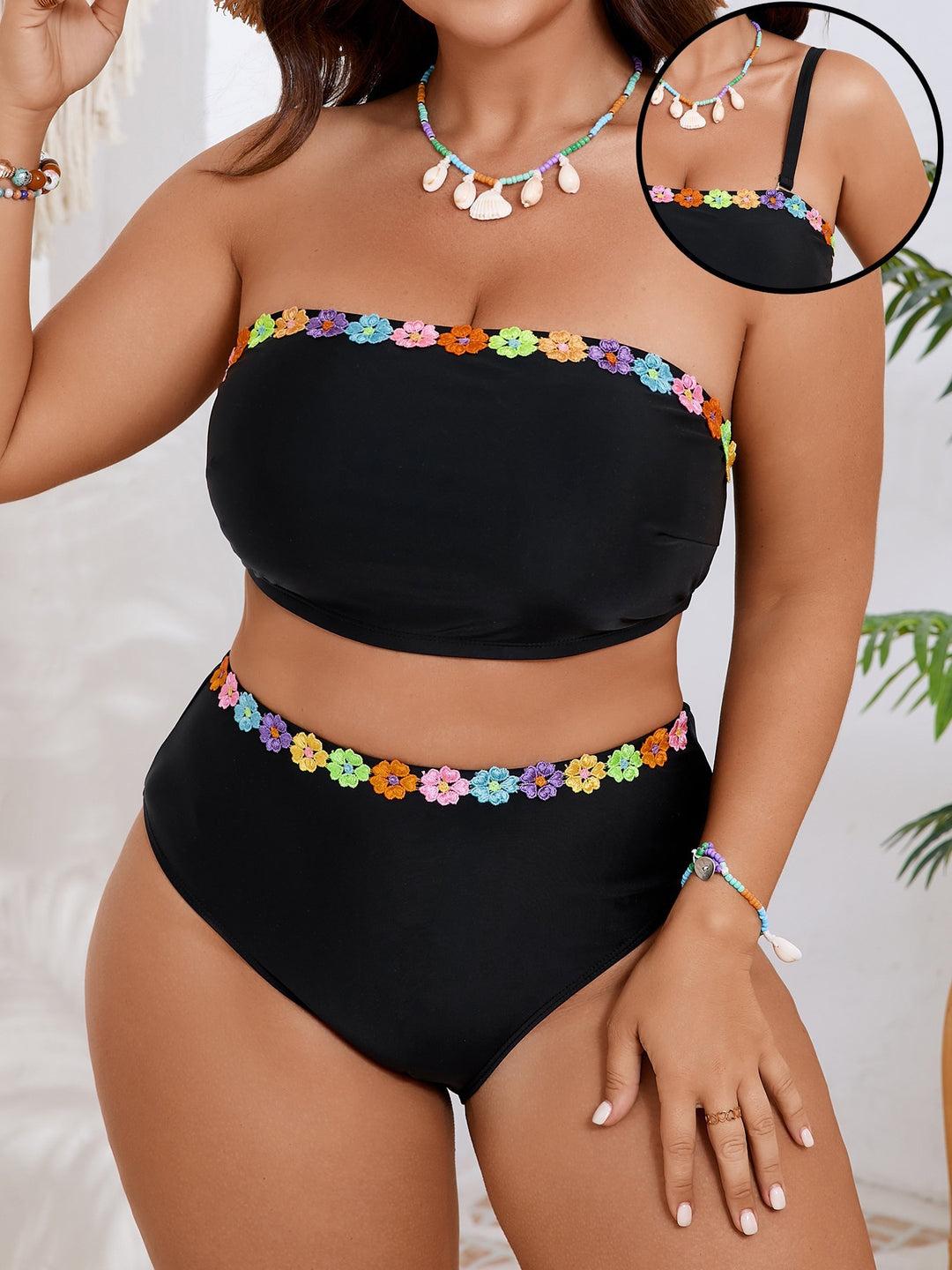 Damen Bandeau-Bikini-Set mit floralem Akzent EB