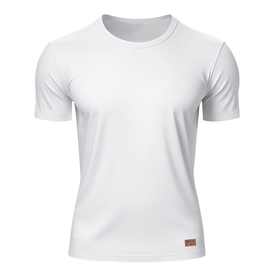 Herren nan schlankes Rundhals-T-Shirt aus glattem Stretchjersey mit dezenter Leder-Logoapplikation EB