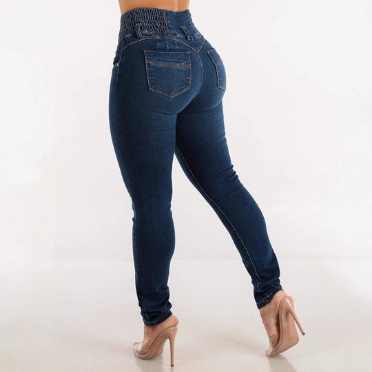 Damen High-Waist Skinny Jeans mit elastischem Bund EB