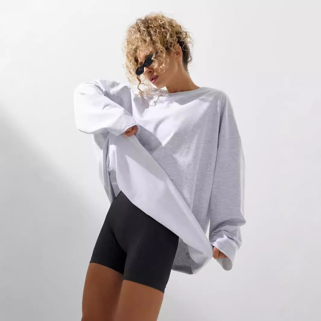 Damen weites Sweatshirt mit Rundhalsausschnitt und verlängertem Oversize-Schnitt EB