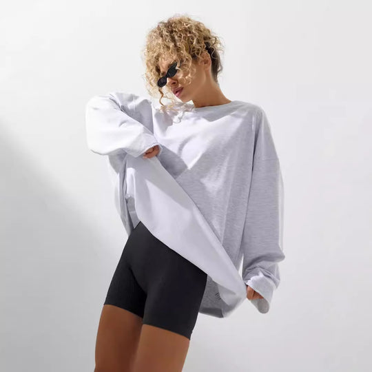 Damen weites Sweatshirt mit Rundhalsausschnitt und verlängertem Oversize-Schnitt EB