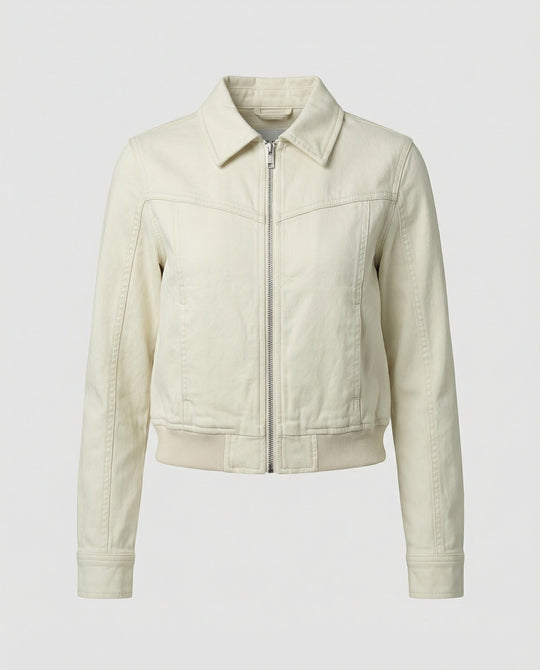 Kurzjacke Damen Retro Style Reißverschluss Reverskragen Beige