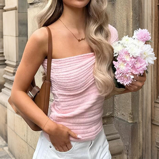 Damen Top mit Rüschendetails und figurbetontem Schnitt EB