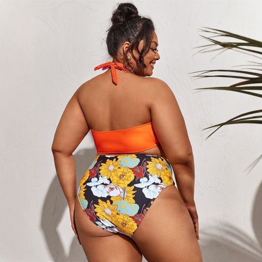 Damen Bikini-Set mit hoher Taille und verspieltem Blumenmuster EB