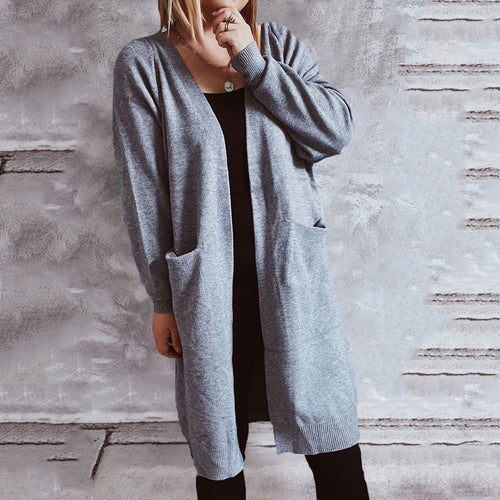 Damen lässiger Strickcardigan mit offenen Fronten und praktischen Taschen EB