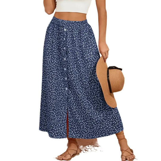 Damen Maxirock mit floralem Design und Knopfdetails EB