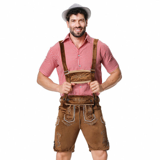 Herren nan traditionelle kurze Trachtenlederhose mit aufwendiger Stickerei und verstellbaren Trägern EB