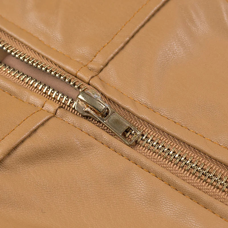 Damen modische Kunstlederjacke mit strukturierter Oberfläche und praktischen Taschen EB