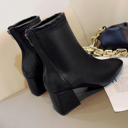 Damen elegante Stiefeletten mit blockiertem Absatz und Reißverschluss EB