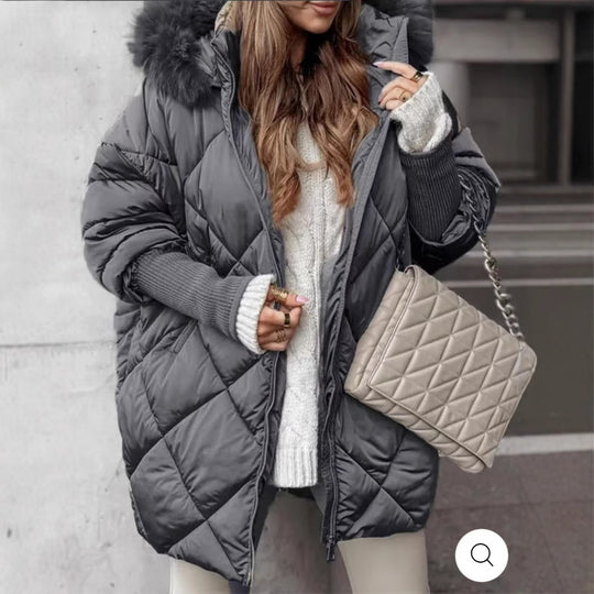 Damen gestepptes Winterparka mit abnehmbarer Kapuze EB