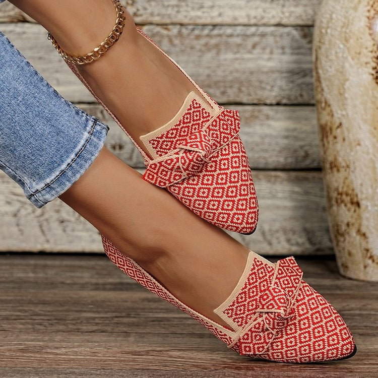 Damen Ballerinas mit modischem Schleifenmuster und bequemer Sohle EB