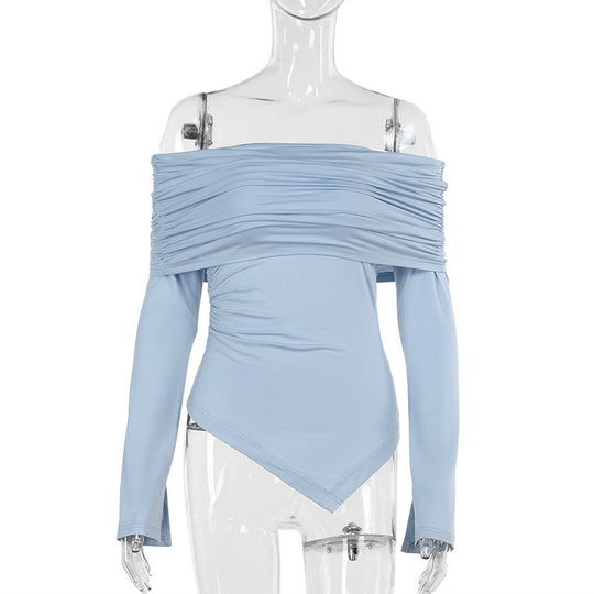 Damen schulterfreies Oberteil mit Rüschendetails und asymmetrischem Saum EB