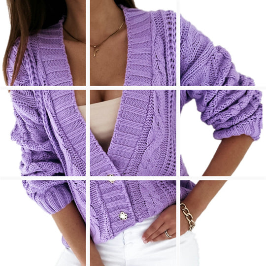 Damen Strickjacke mit dekorativem Zopfdesign und einzigartigen Knopfdetails EB