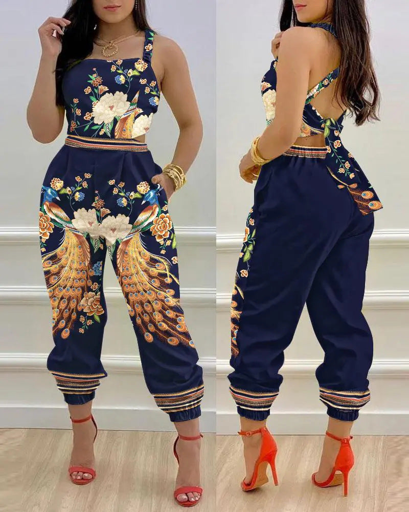 Damen Jumpsuit mit einzigartigem Denim-Print und tailliertem Schnitt EB