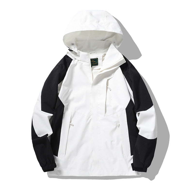 Herren wind- und wasserabweisende Outdoor-Hoodiejacke mit Belüftungsnetz, verstellbarer Kapuze und verdeckter Frontblende EB