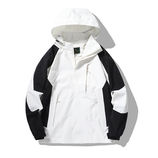 Herren wind- und wasserabweisende Outdoor-Hoodiejacke mit Belüftungsnetz, verstellbarer Kapuze und verdeckter Frontblende EB