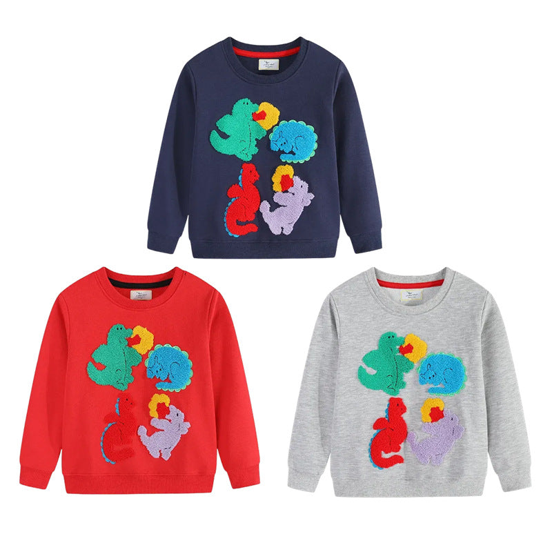 Kinder Sweatshirt mit buntem Dinosaurier und Blumen-Applikationen EB