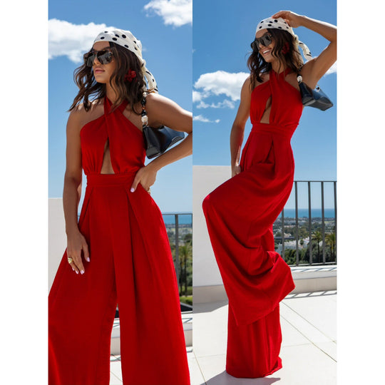 Damen Halter Neck Cutout Jumpsuit EB