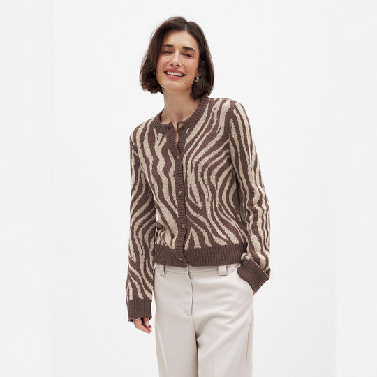 Damen Strickjacke mit elegantem Zebradesign und Knopfdetails EB